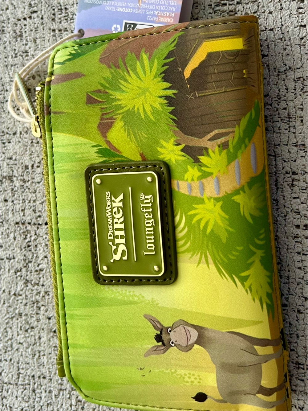 Loungefly Green Shrek Donkey Zip Wallet with Jungle Artwork